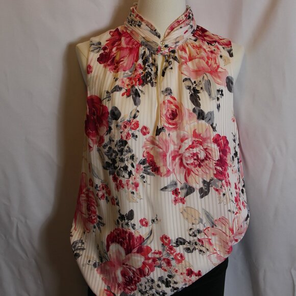 White House Black Market Sleeveless White/Pink Floral Blouse Women's Size 14 - Picture 10 of 12